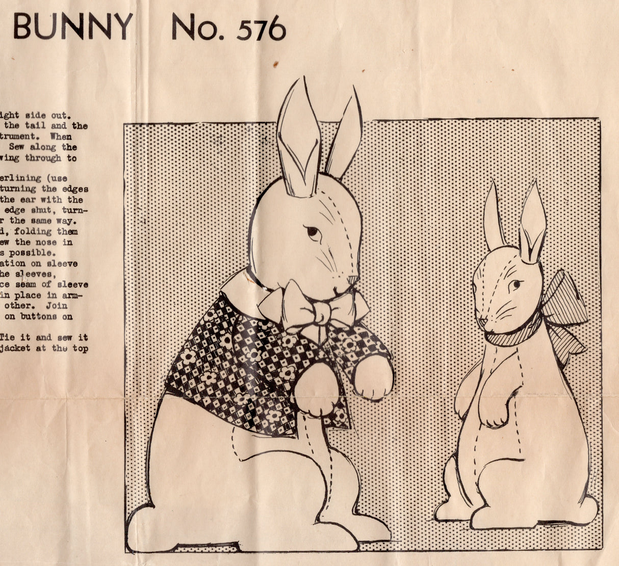 1940's Laura Wheeler Bunny Rabbit Stuffed Animal - One Size - No. 576