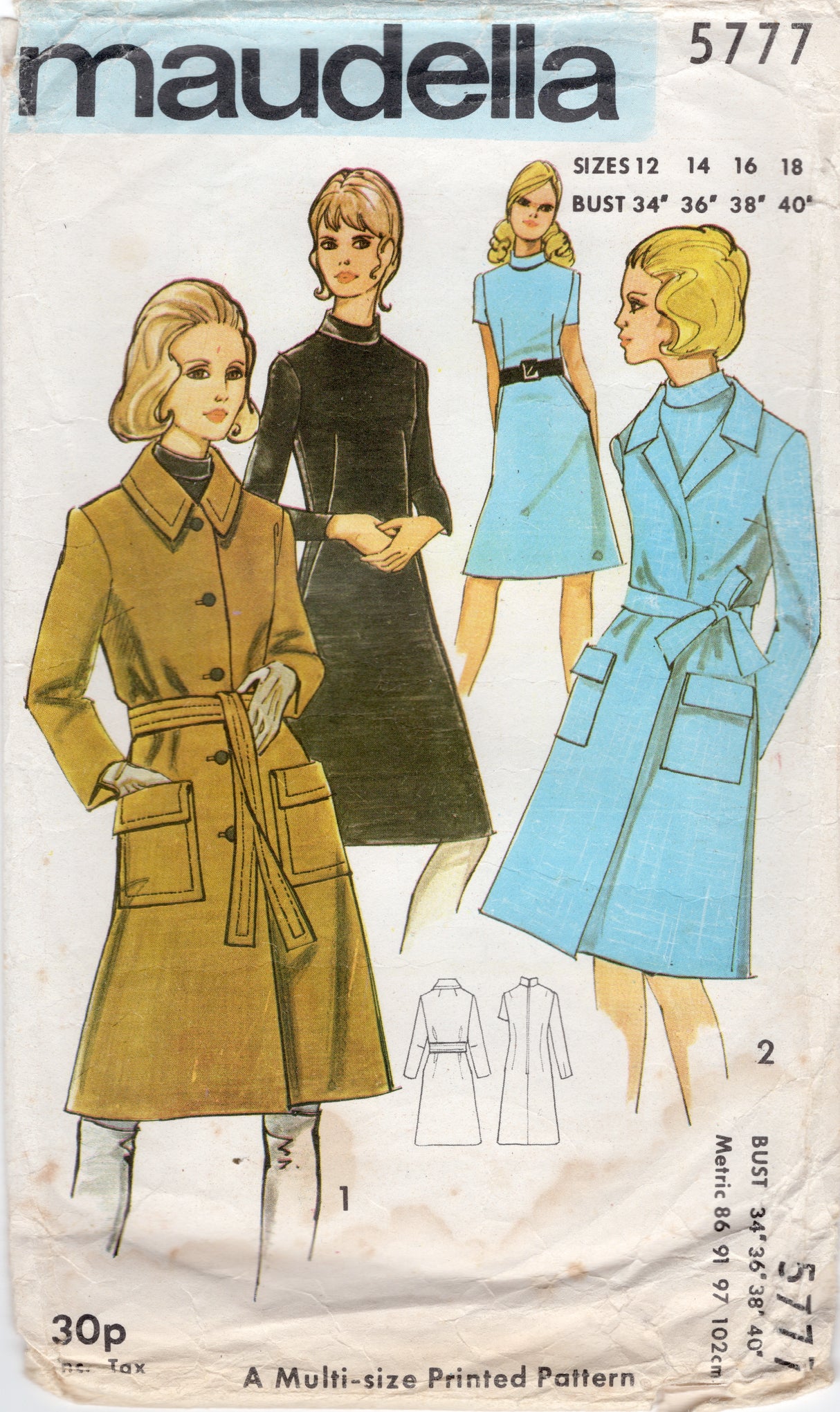 1970's Maudella Single Breasted Coat and Midi Dress Pattern - Bust 34-40" - No. 5777