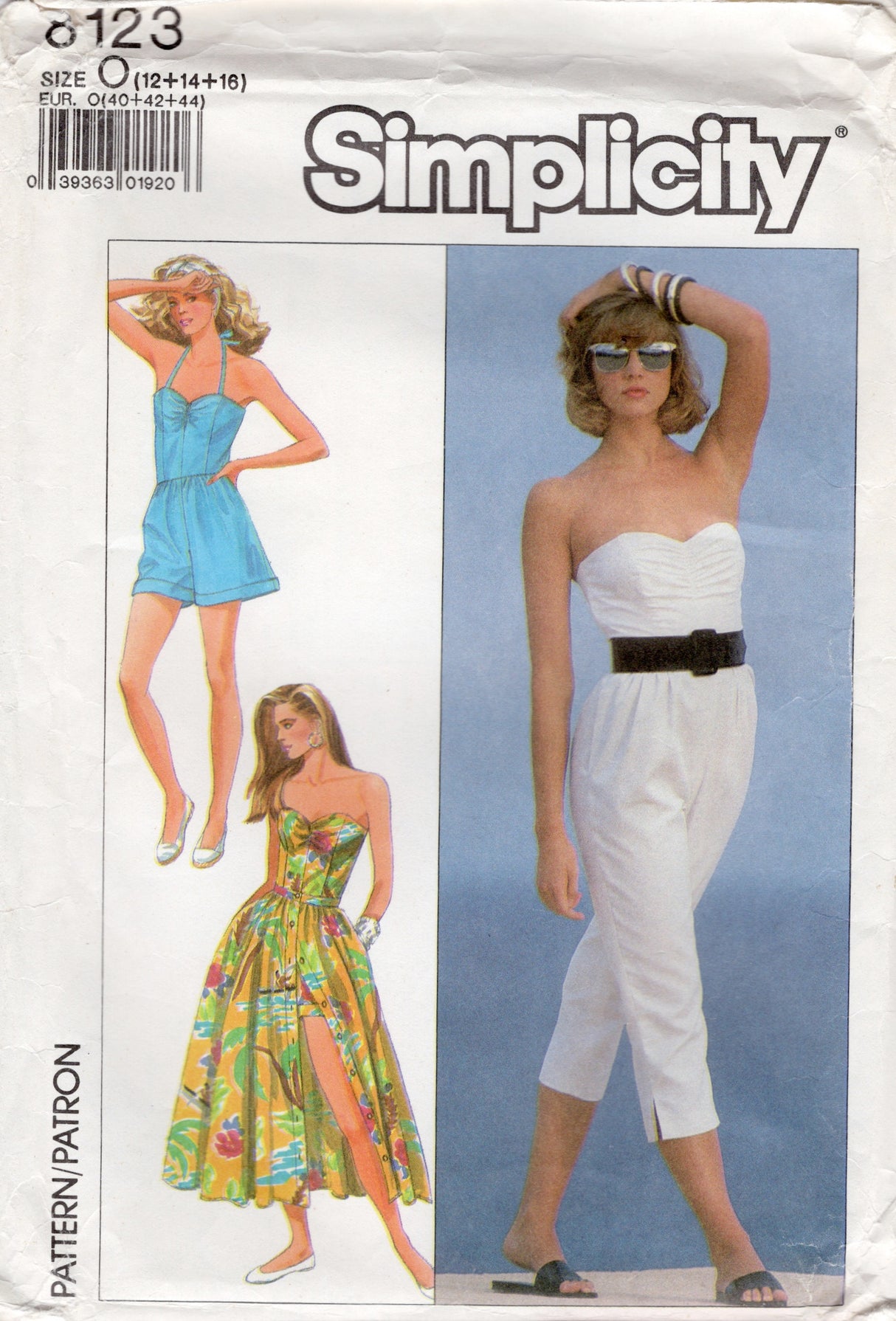 1980's Simplicity Halter Jumpsuit, Romper, and Button Front Skirt pattern- Bust 34-38” - No. 8123