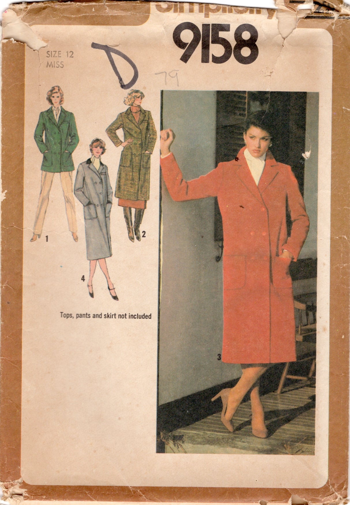 1970's Simplicity Double Breasted Lined Coat Pattern - Bust 34" - No. 9158