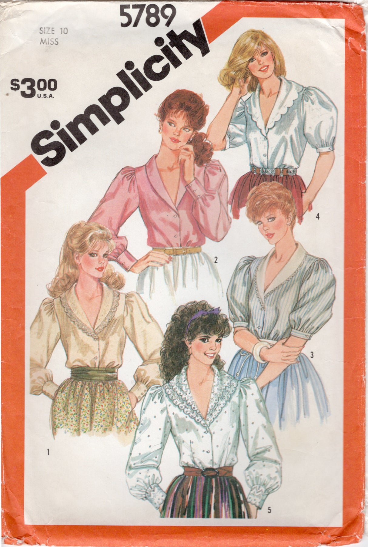 1980's Simplicity Button Up Blouse with Shawl Collar - Bust 32.5" - No. 5789