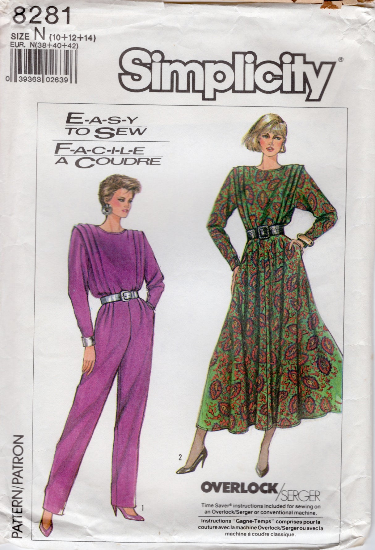 1980's Simplicity Tucked Shoulder Dress or Jumpsuit pattern- Bust 32.5-36” - No. 8281