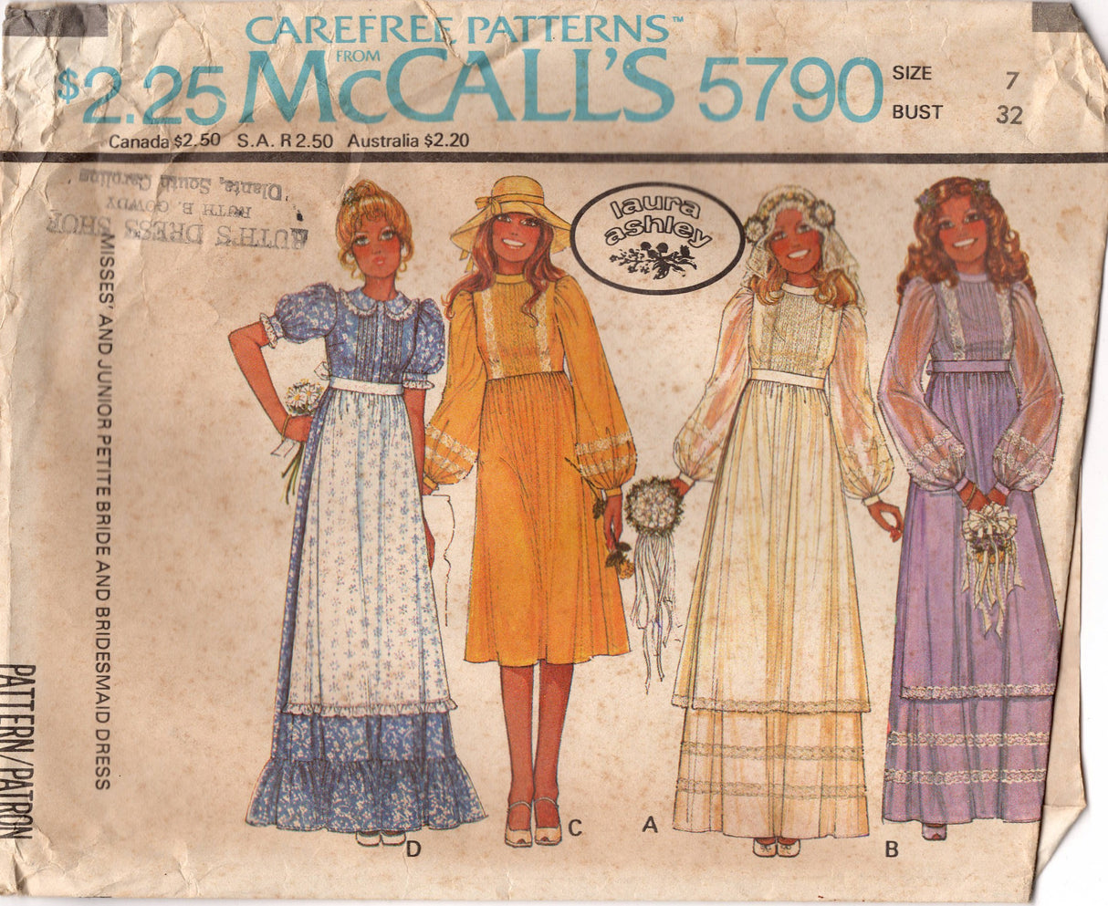 1970's McCall's with Laura Ashley Maxi Dress with Large Sleeves pattern - Bust 31.5-33" - No. 5790