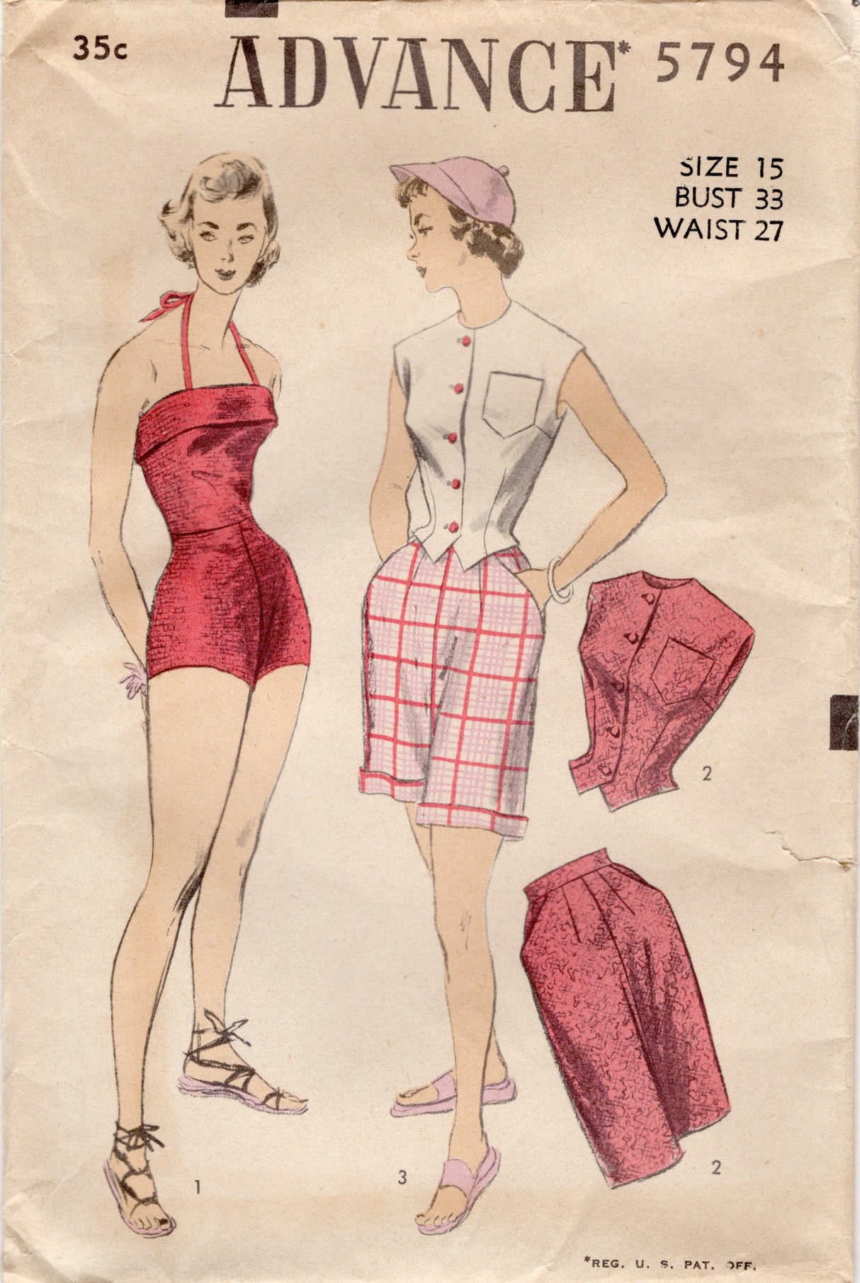 1950's Advance Bathing Suit, Shorts and Weskit Pattern - Bust 33" - No. 5794