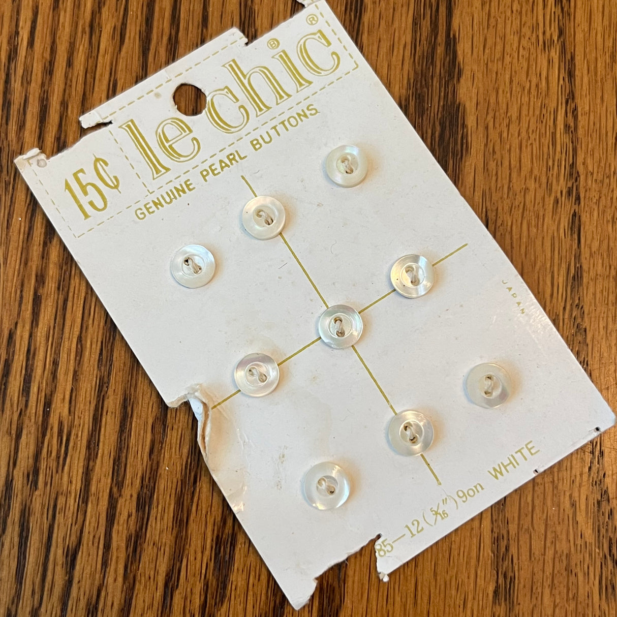 1970’s Le Chic White Pearl Buttons - White - Set of 9 - Size 12 - 5/16" - on card