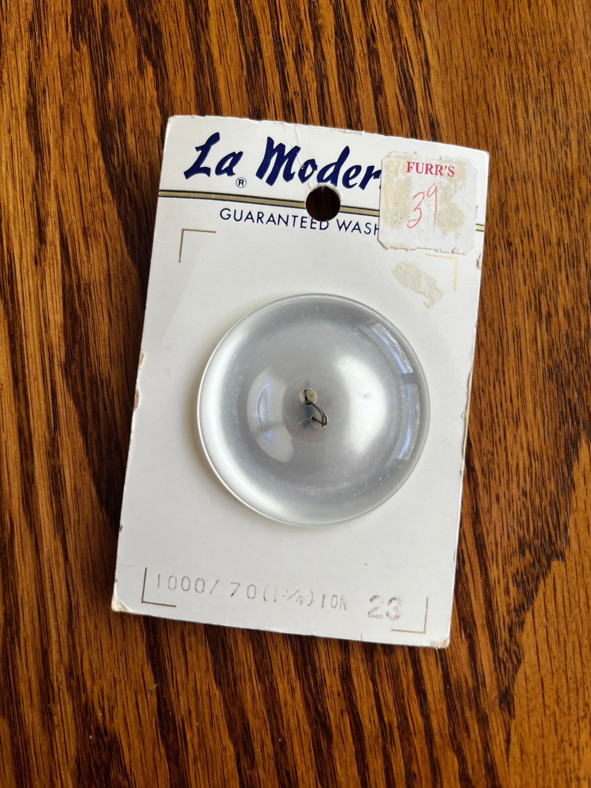 1980’s La Moderne Large White Plastic Button - Set of 1 - 1 3/4” - on card
