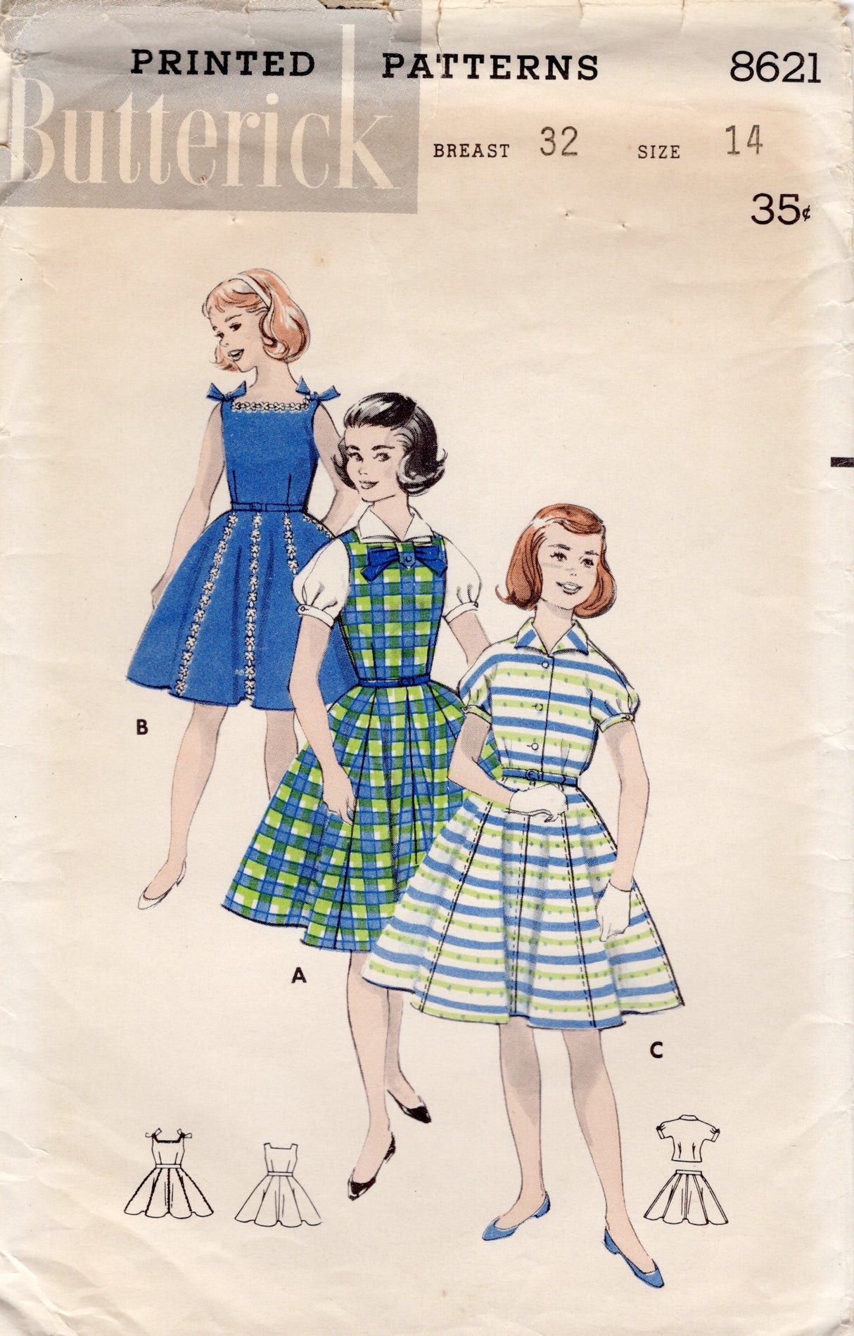 1950's Butterick Child's Shirtwaist Dress with Gored Skirt and Blouse Pattern - Chest 32" - No. 8621
