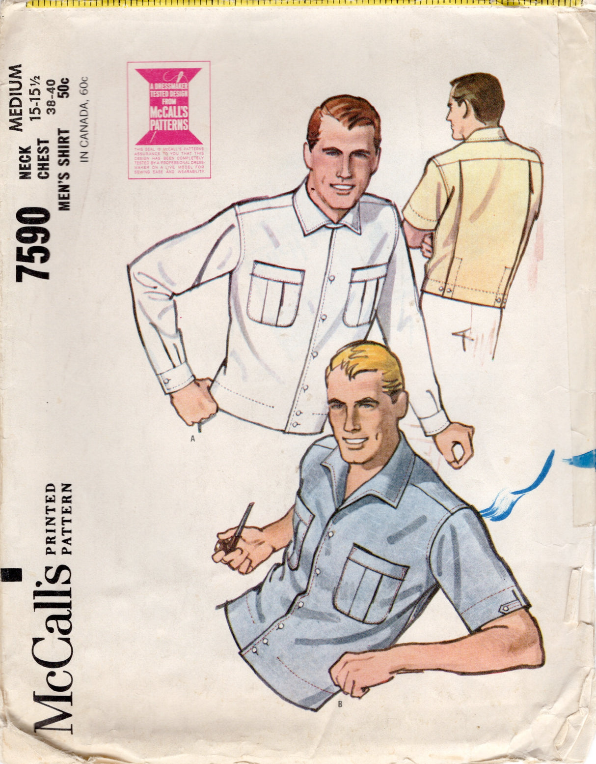 1960's McCall's Men's Button Up Shirt Pattern - Chest 38-40" - No. 7590