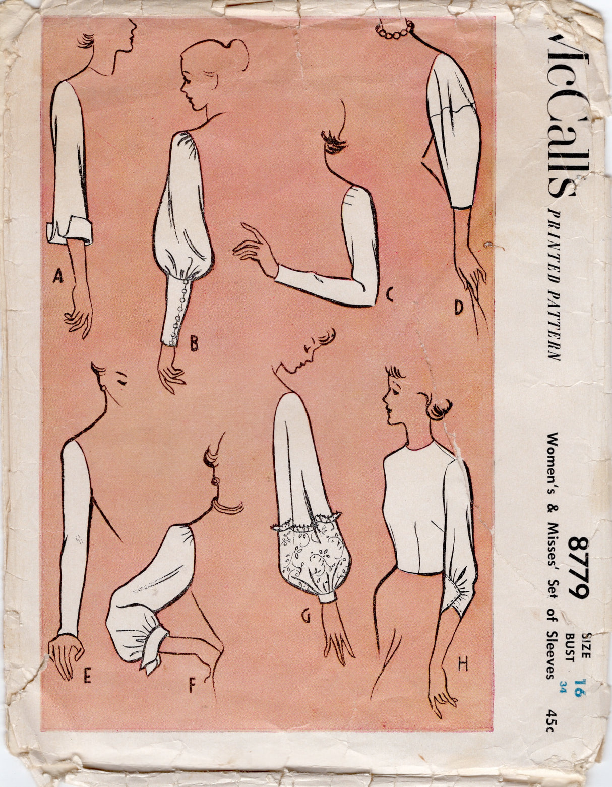 1950's McCall's Set of Sleeves Pattern - Bust 34" - No. 8779