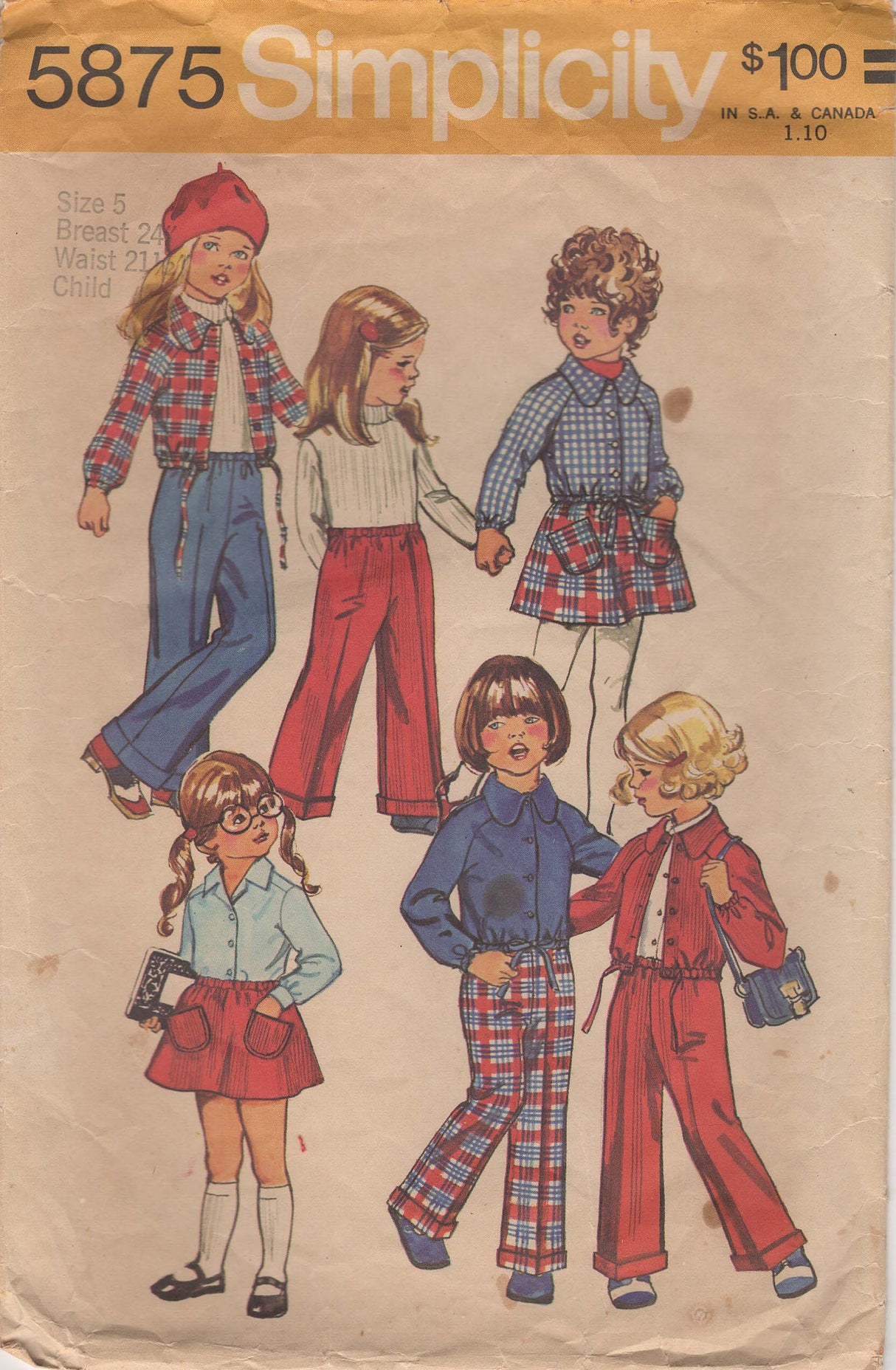 1970's Simplicity Child's Shirt-jacket, Skirt and pants pattern - Chest 24" - No. 5875