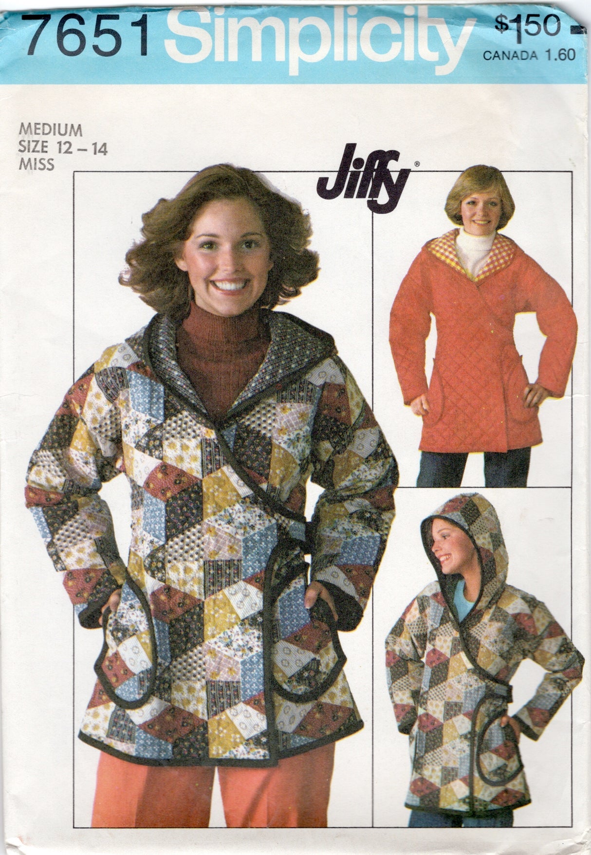 1970's Simplicity Unlined Quilted Jacket Pattern - Bust 34-36" - No. 7651