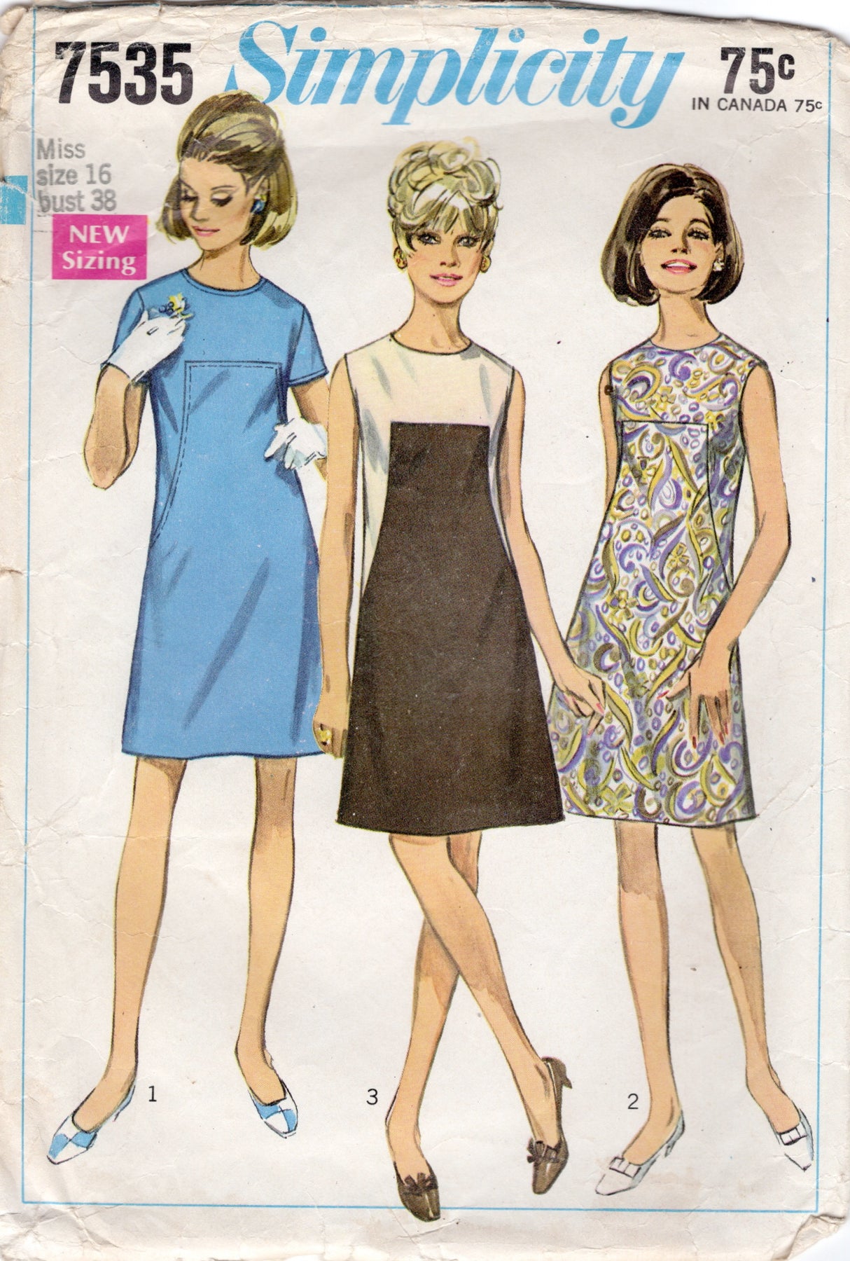 1960's Simplicity Large Yoke Shift Dress Pattern - Bust 38" - No. 7535