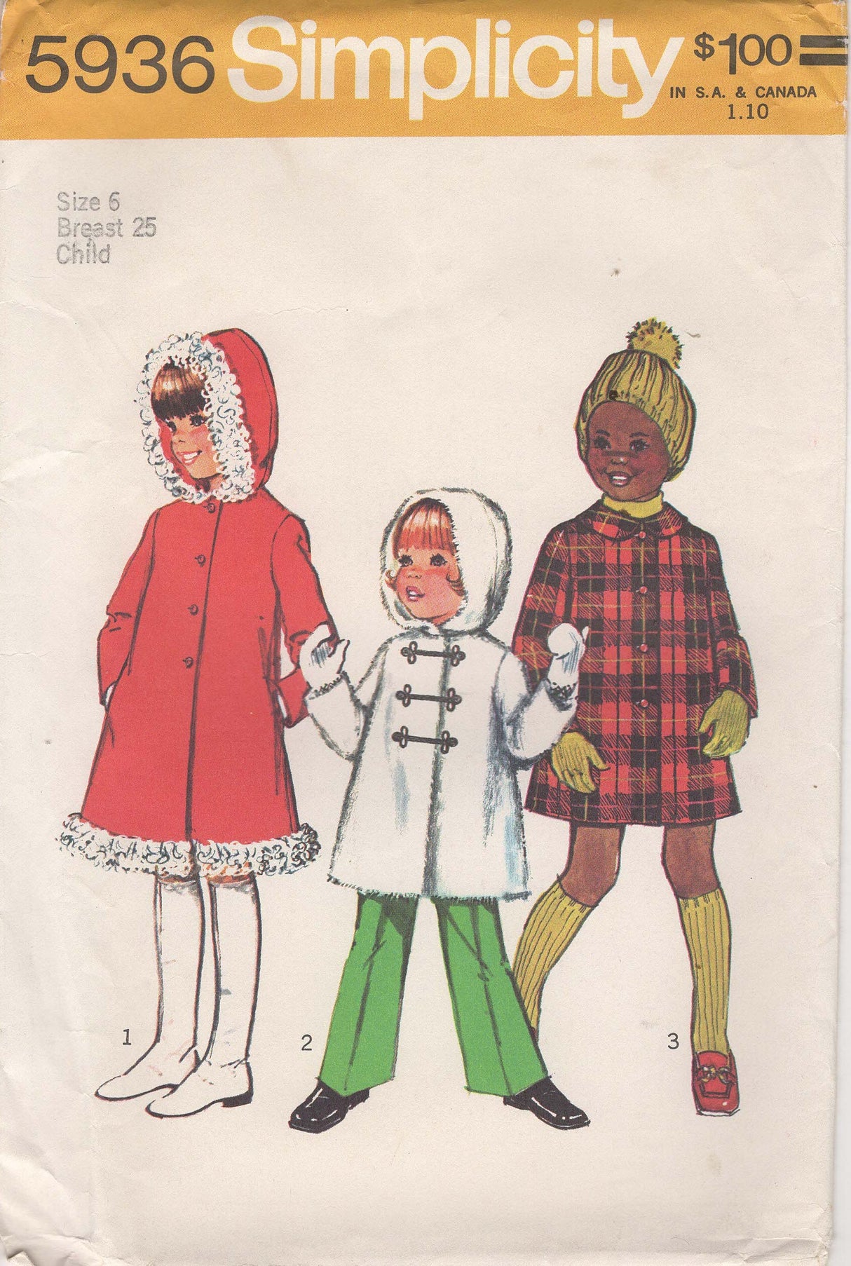 1970's Simplicity Hooded Coat Pattern – Chest 25” - No. 5936