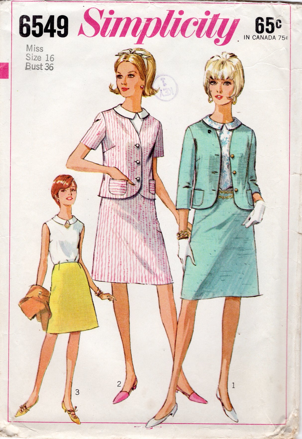 1960's Simplicity Suit and Blouse Pattern with A-line skirt - Bust 36" - No. 6549