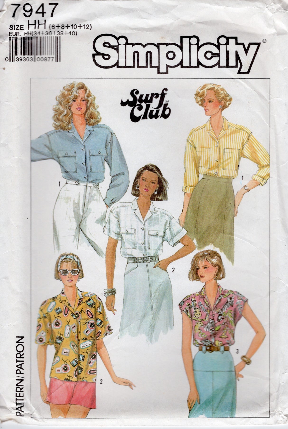 1980's Simplicity Surf Club Button up Shirt Pattern - Bust 30.5-34" - No. 7947
