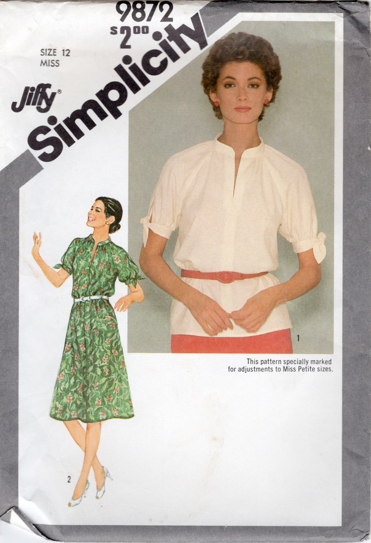 1980's Simplicity Pullover Dress or Top Pattern - Bust 34" - No. 9872