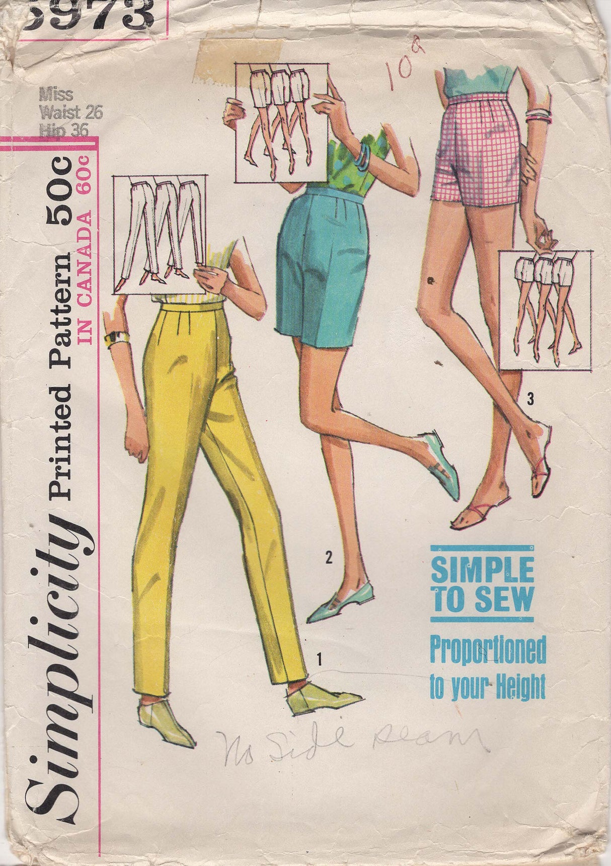 1960's Simplicity Proportioned Pants/Shorts Pattern - Waist 26" - No. 5973