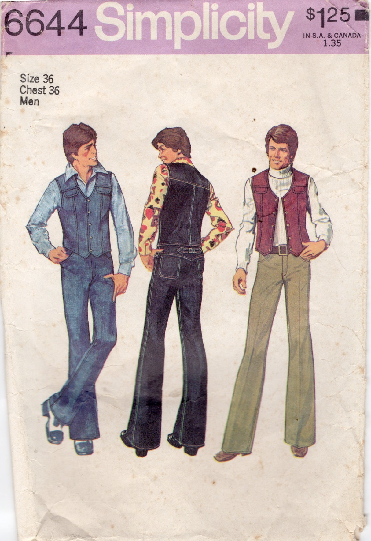 1970's Simplicity Men's Jeans Pattern - Waist 30" - No. 6644