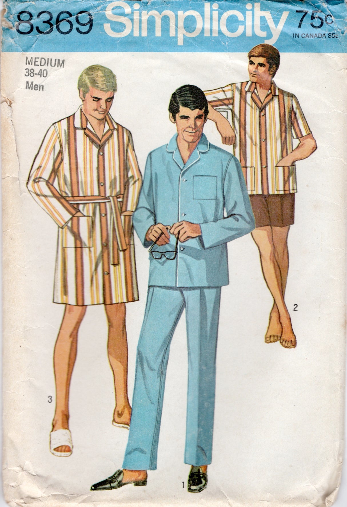 1960's Simplicity Men's Two Piece Pajamas pattern - Chest 38-40" - No. 8369