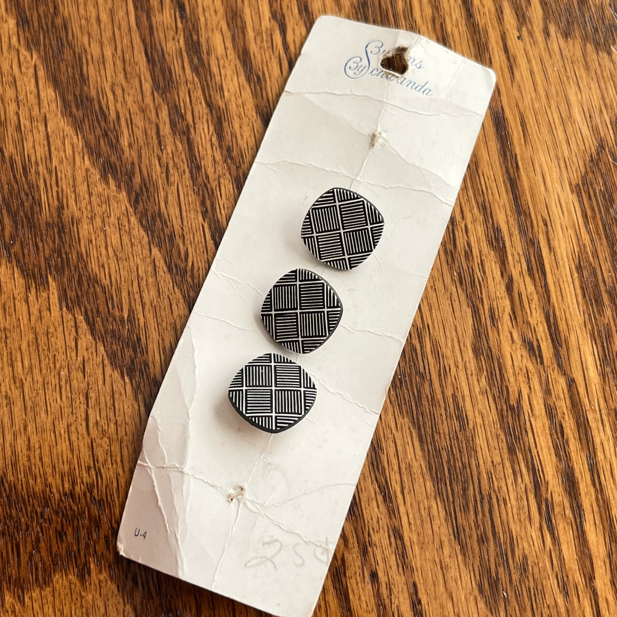 1960’s Buttons by Schwanda Plastic Shank Buttons - Black and White - Set of 3 - 5/8” - on card