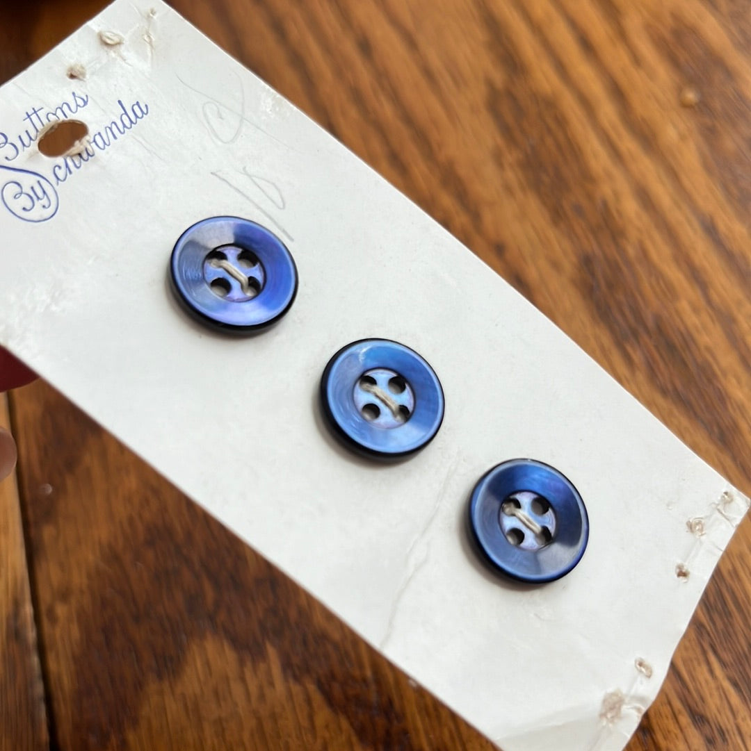 1960’s Buttons by Schwanda Mother of Pearl Buttons - Blue - Set of 3 - 5/8" - on card