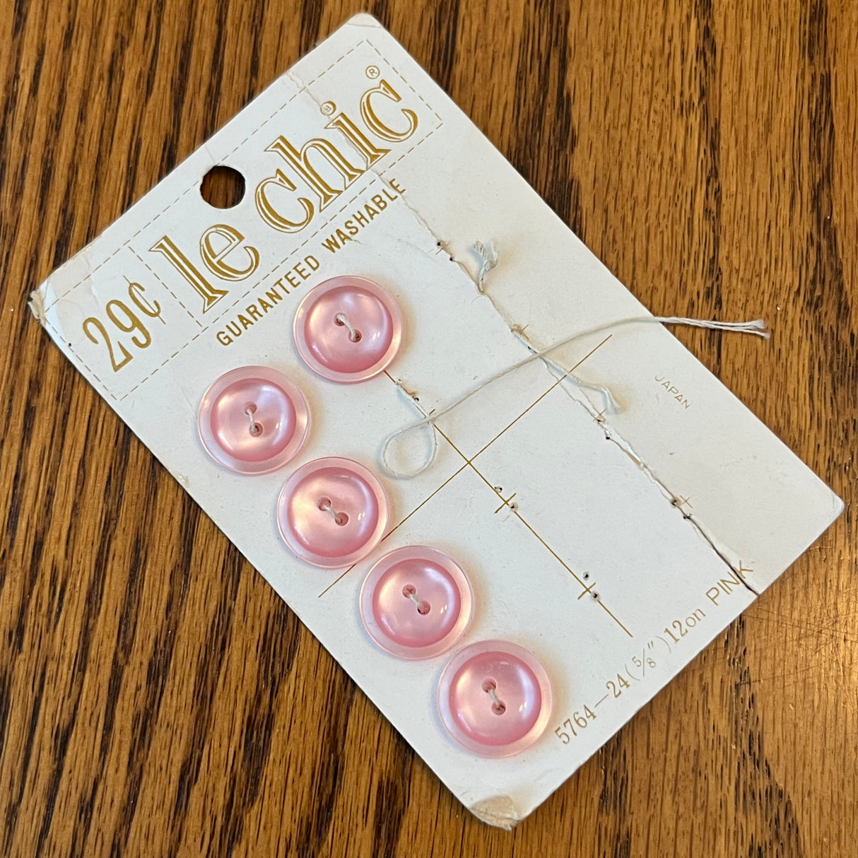 1970’s Le Chic Plastic Buttons - Opalescent Pink - Set of 5 - 5/8" - on card