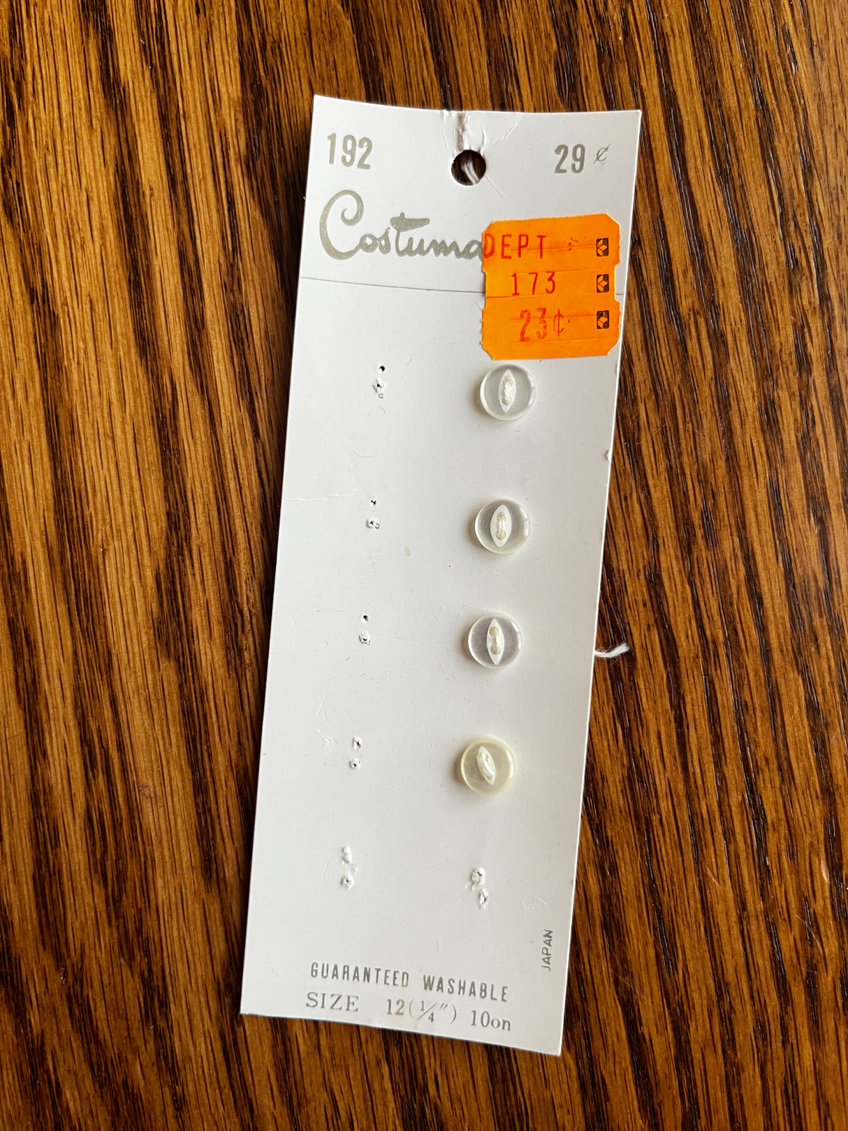 1970’s Costumakers White Pearlescent Plastic Buttons - 1/4” - on card