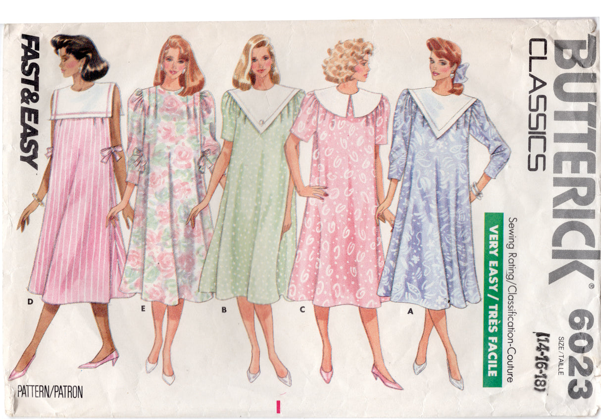 1980's Butterick Maternity Dress with Multiple Contrast Collars Pattern - Bust 36-40" - No. 6023