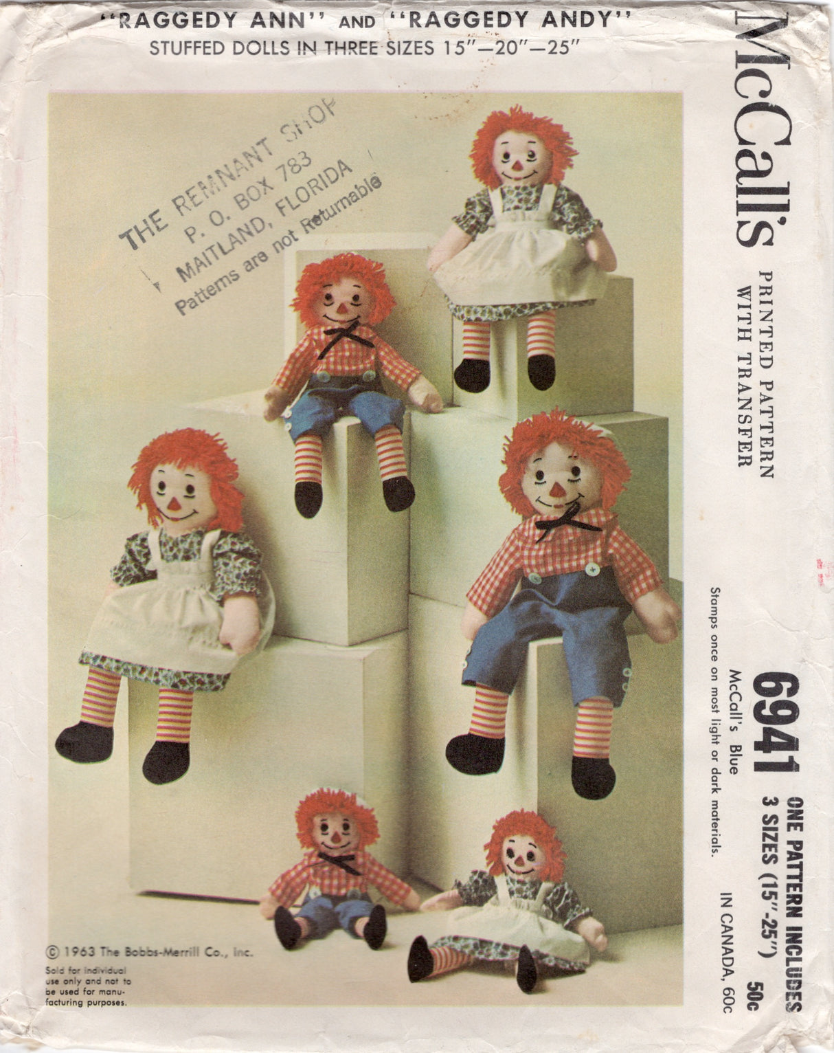 1960's McCall's Raggedy Ann and Andy Doll and Clothes Pattern - No. 6941