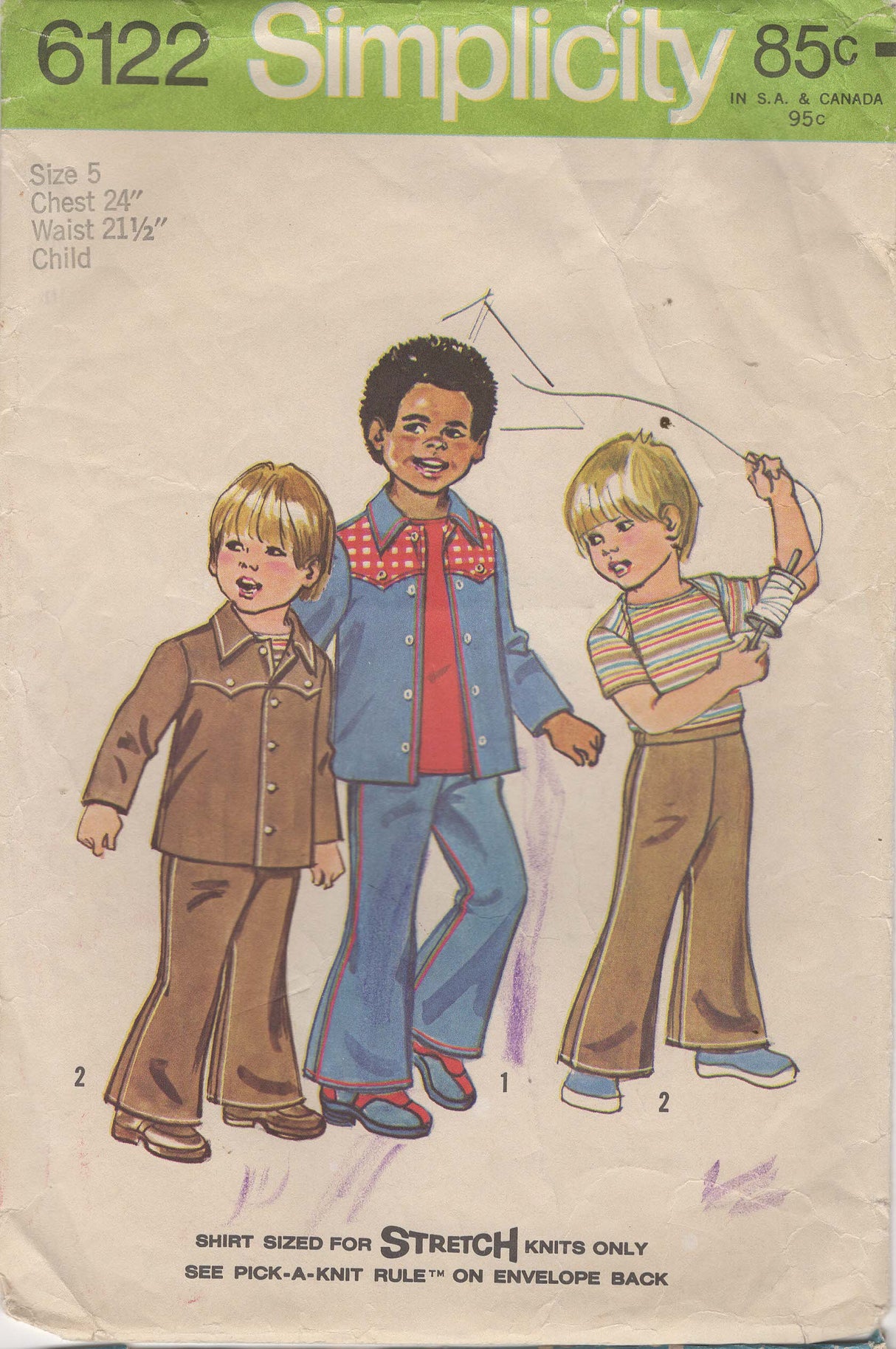 1970's Simplicity Child's Western Shirt and Bell Bottoms Pattern - Chest 24" - No. 6122