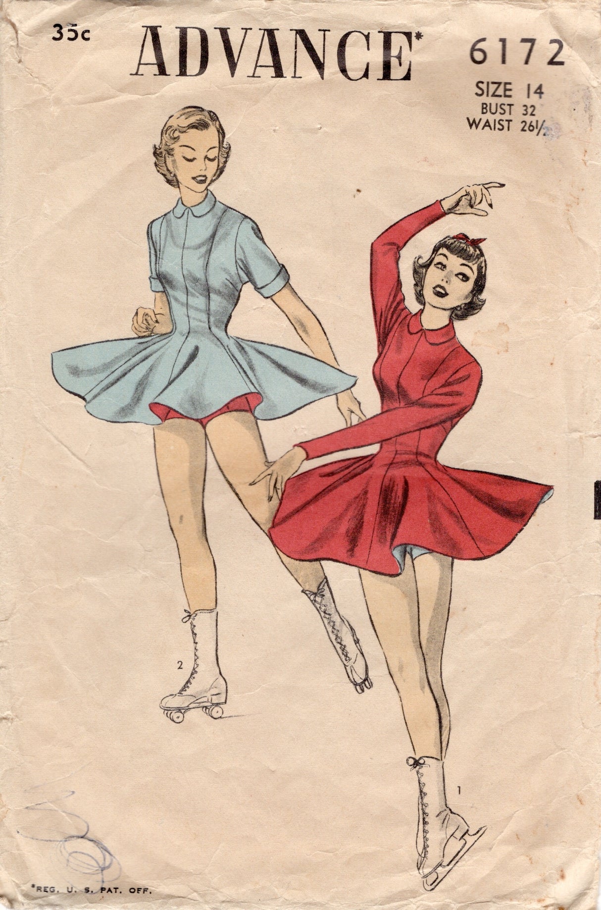1950's Advance Skating Costume or Princess Line Dress Pattern - Bust 32" - No. 6172