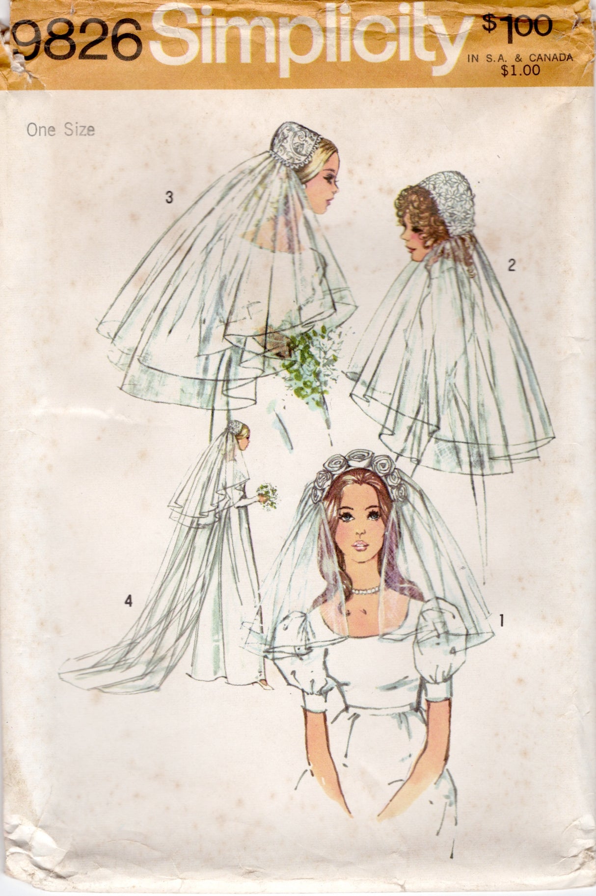 1970's Simplicity Veil and Juliet Cap Pattern - OS- No. 9826