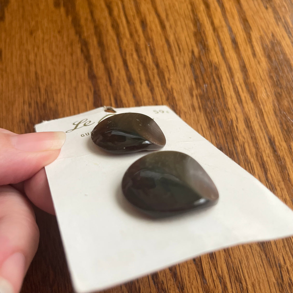 1970’s Le Chic Plastic Buttons - Opalescent Brown - Set of 2 - 1 1/8" - on card