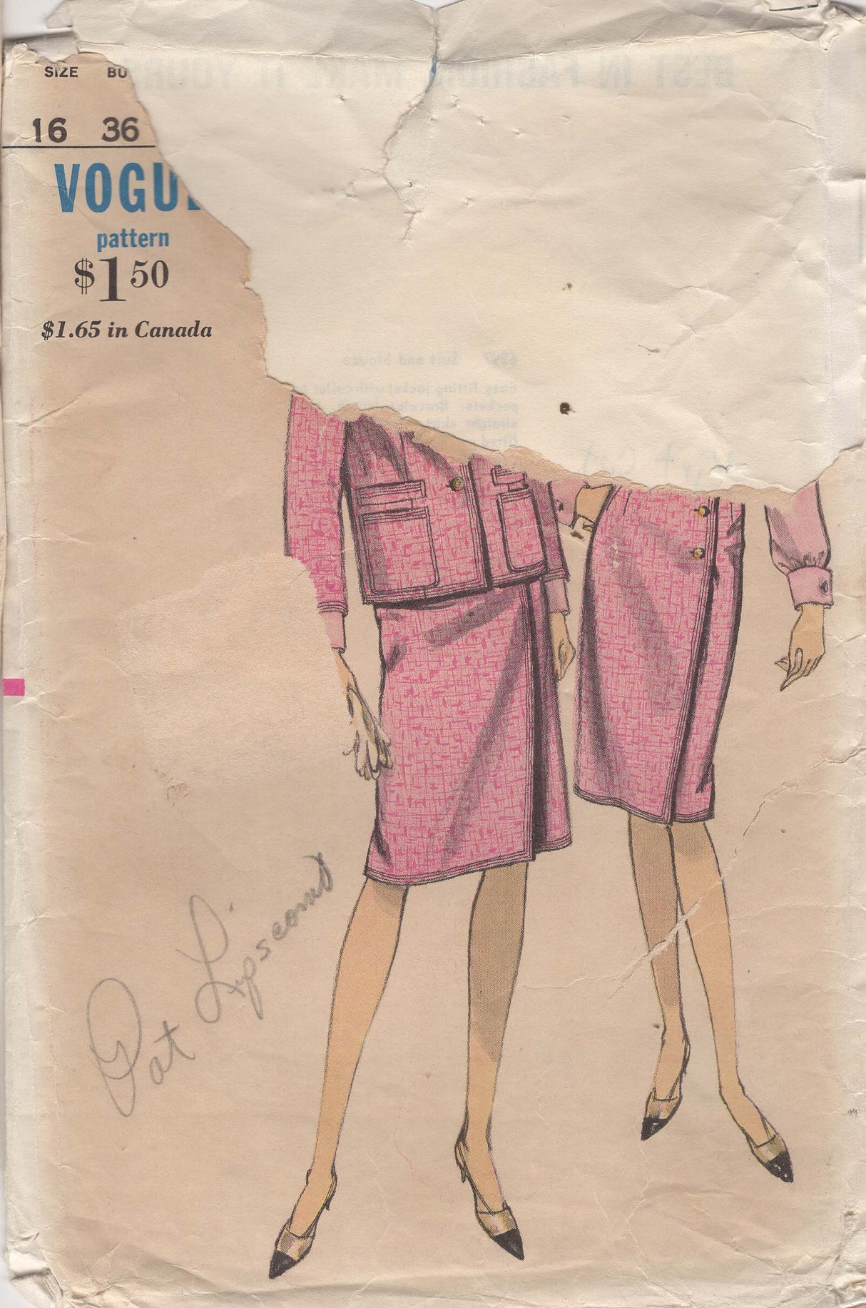 1960's Vogue Suit and Pin Tucked blouse Pattern - Bust 36" - No. 6297