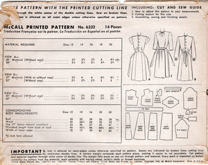 1940's McCall Maternity Dress with Cut Out Bodice Details - Bust 30" - No. 6332