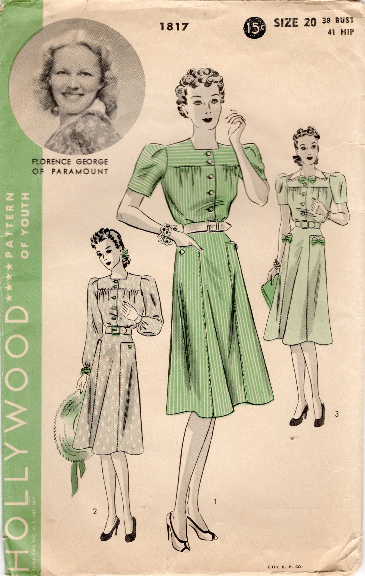 1940's Hollywood Yoked Shirtwaist Dress Pattern - Bust 38" - No. 1817
