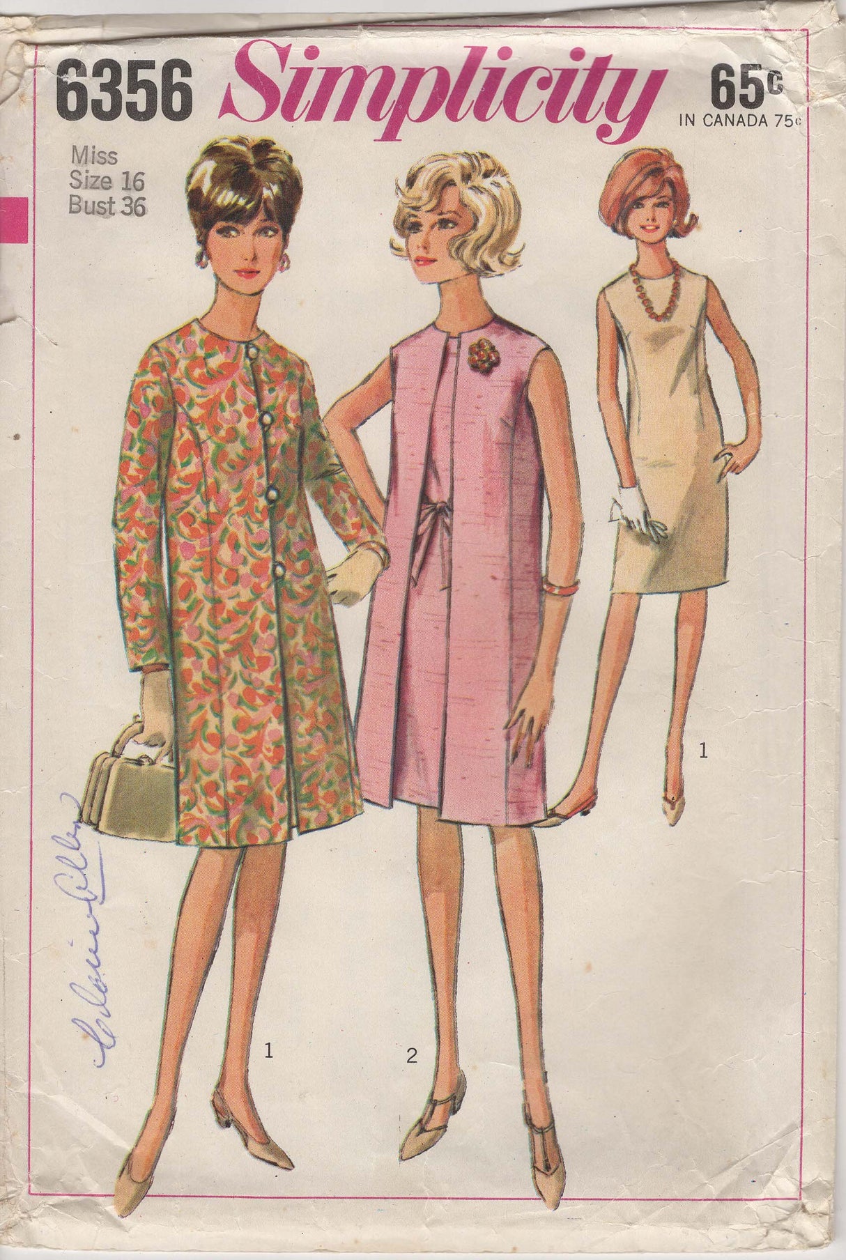 1960's Simplicity Sheath Dress and Coat Pattern - Bust 36" - No. 6356