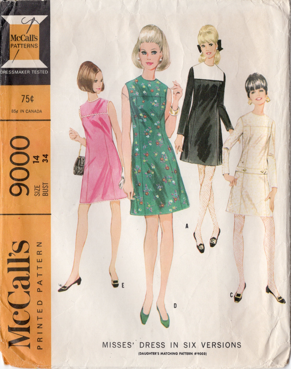1960's McCall's Yoked Princess Line Dress pattern - Bust 34" - No. 9000