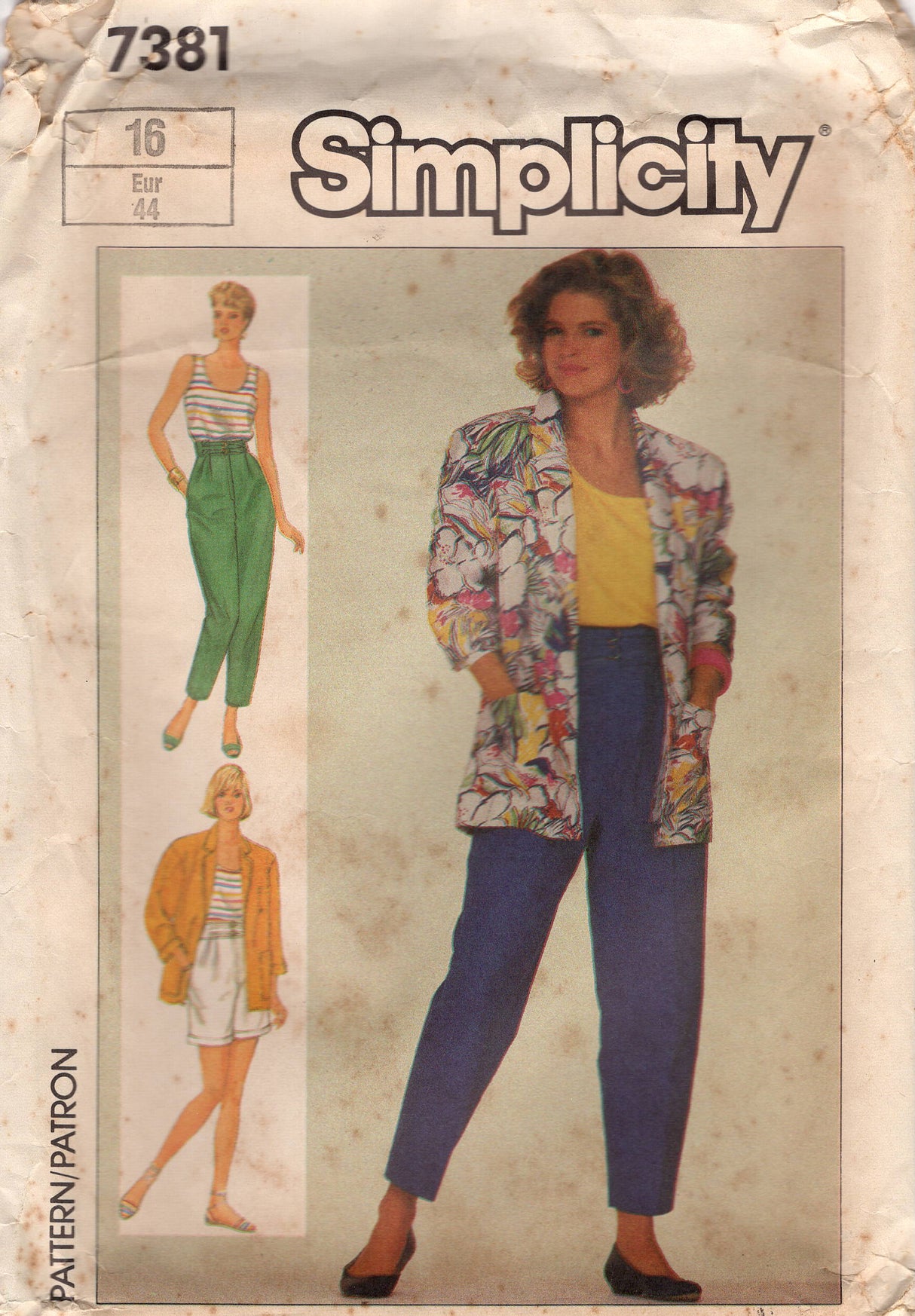 1980's Simplicity Stretch Tank Top, Unlined Jacket and High Waisted Shorts or Pants Pattern - Bust 38" - No. 7381