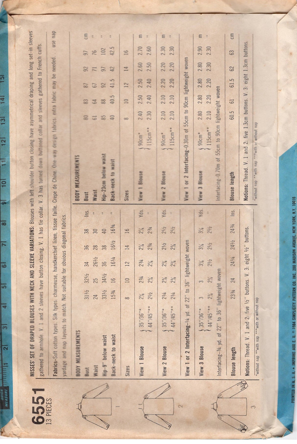 1980's Simplicity Stretch Tank Top, Unlined Jacket and High Waisted Shorts or Pants Pattern - Bust 38" - No. 7381