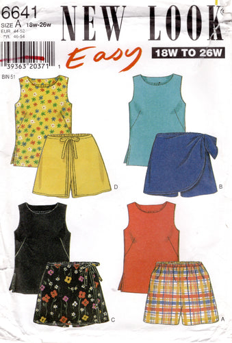 1990's New Look Tank Top and Shorts or Skort pattern - Bust 40-48