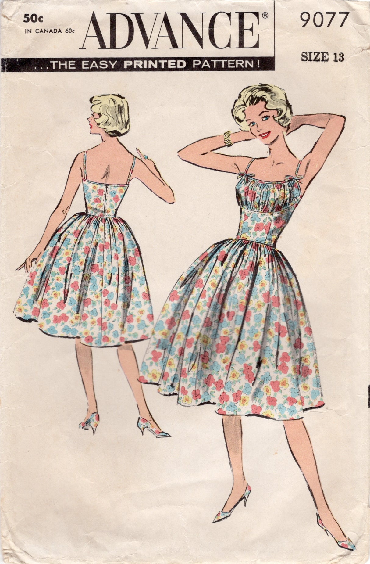 1950's Advance Gathered Bodice One Piece Dress - Bust 33" - No. 9077