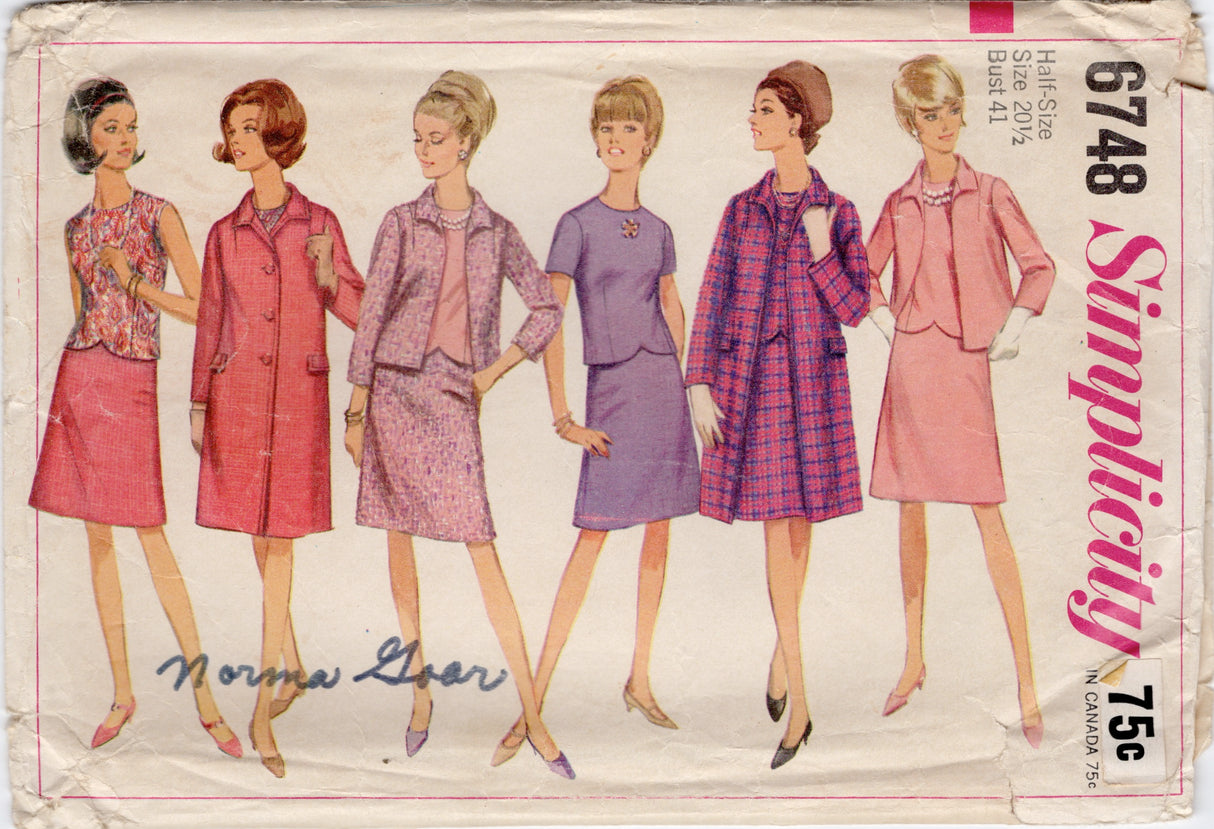 1960's Simplicity Coat, Blouse, and Skirt Pattern - Bust 41" - No. 6748