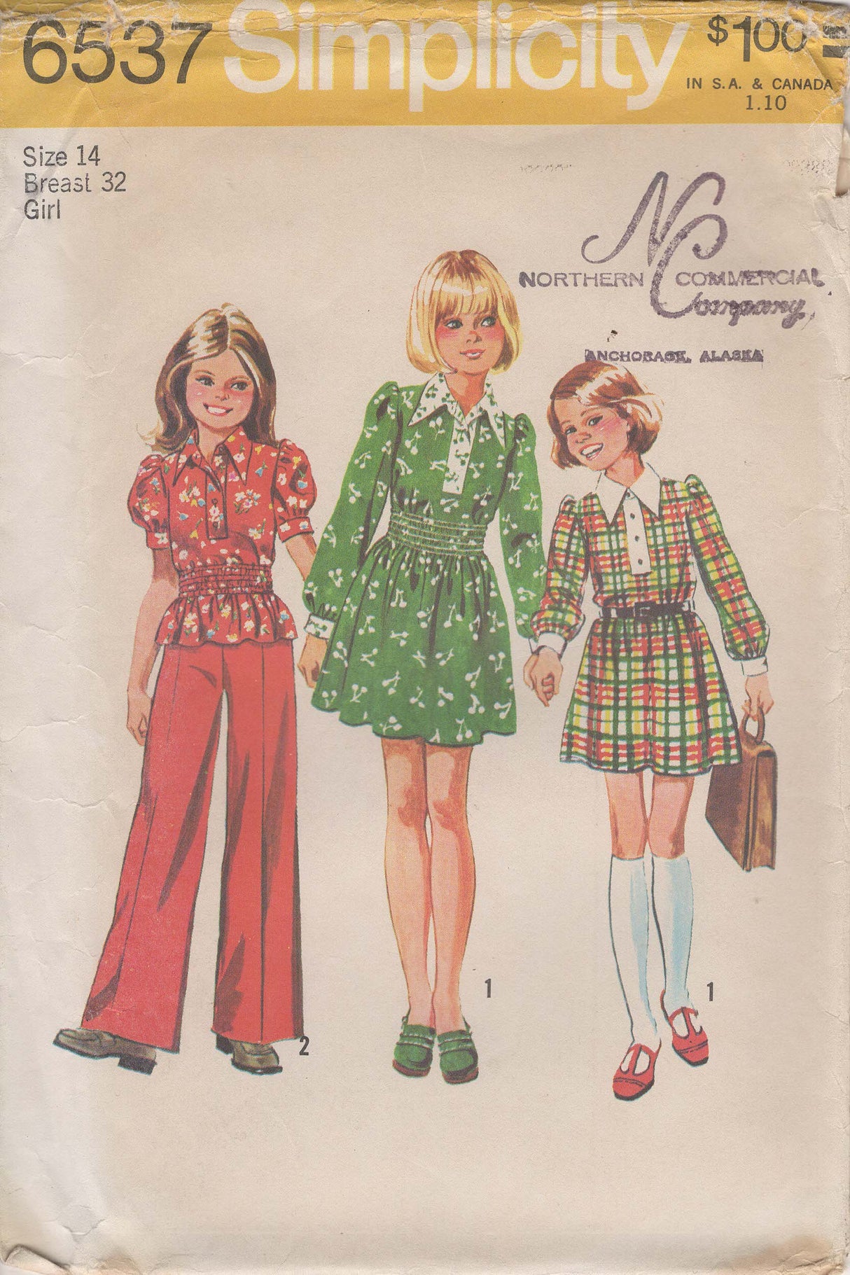 1970's Simplicity Child's Shirtwaist Dress or Tunic and Pants pattern - Bust 32" - No. 6537