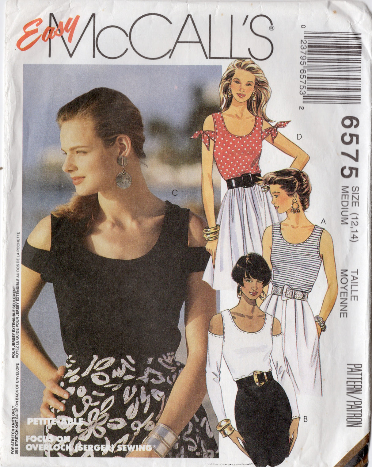 1990's McCall's Cold Shoulder Shirt pattern - Bust 34-36" - No. 6575
