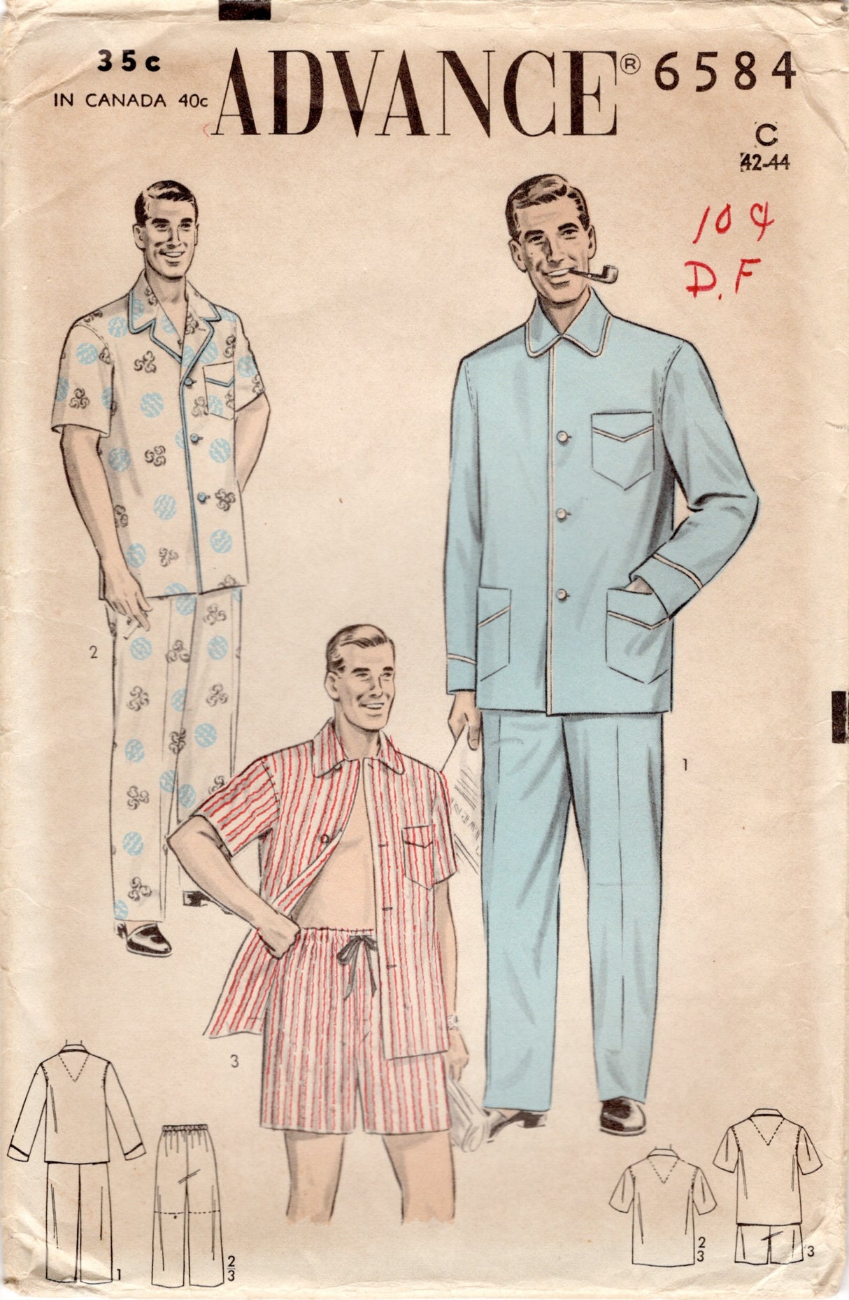 1950's Advance Men's Two Piece Pajama Pattern - Chest 42-44" - No. 6584
