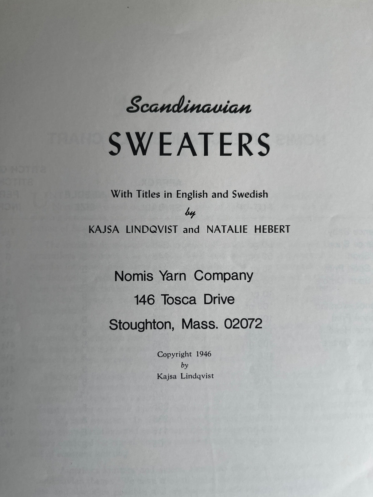 1980’s reprint of a 1940’s Nomi’s Scandinavian Sweaters Booklet