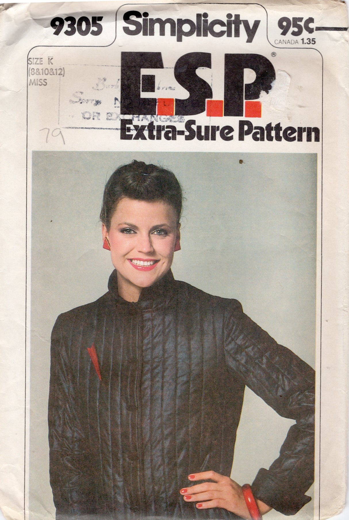 1970's Simplicity Unlined Quilted Jacket Pattern - Bust 31.5-34" - No. 9305