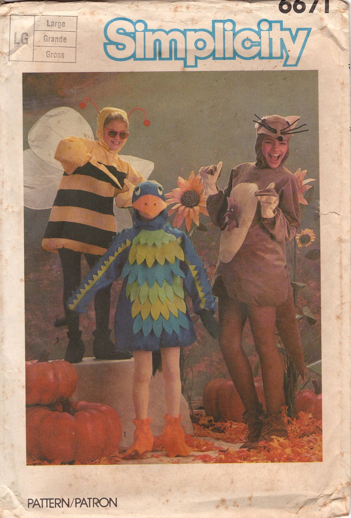 1980's Simplicity Bird, Kangaroo and Bumble bee Costume pattern - Bust/Chest 40-42" - No. 6671