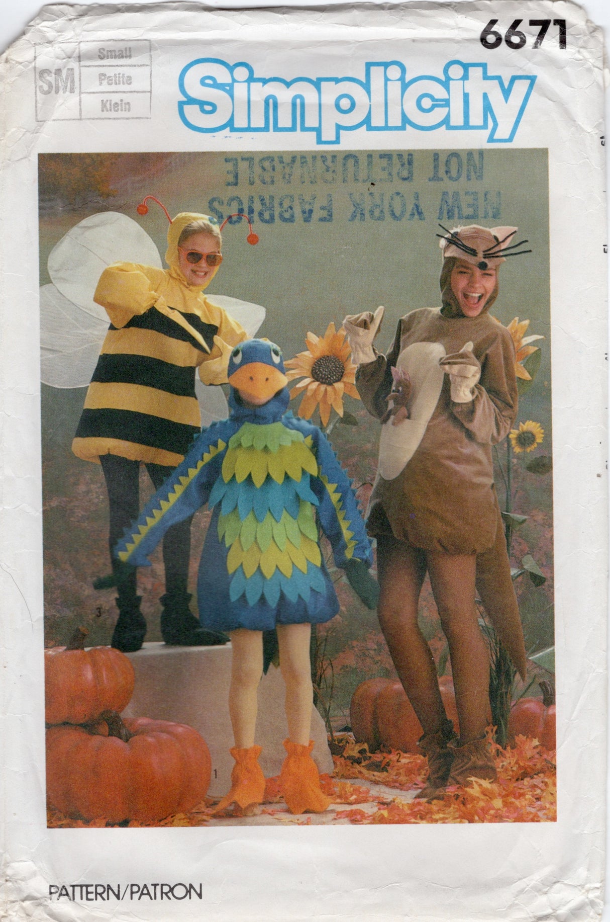 1980's Simplicity Bird, Kangaroo and Bumble bee Costume pattern - Bust/Chest 32-34" - No. 6671